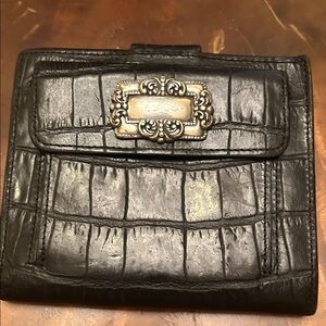 Brighton Vintage 1990 Black Croc-Embossed Bifold  Wallet